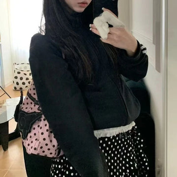 Qfdian Korean All Match Streetwear Wings Women's Handbags Vintage Dots Grunge Backpacks Casual Y2k Aesthetic Shoulder Crossbody Bags
